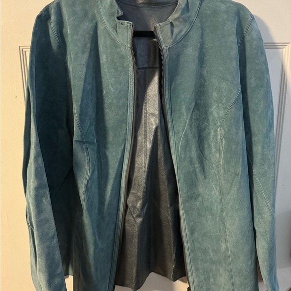 Vintage Reversible Suede Leather Jacket Lightweight Woman’s Blue Retro Shacket - Picture 12 of 16
